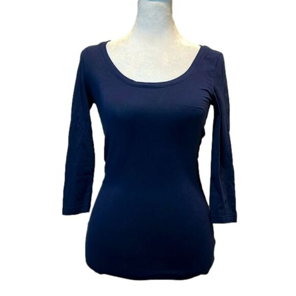 Cynthia Rowley Tops - Cynthia Rowley dark navy blue fitted scoop neck 3/4 sleeve top XS
